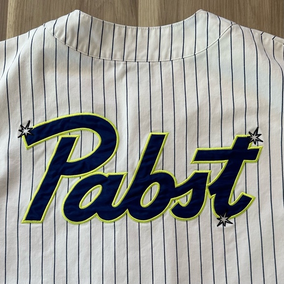 HUF Pabst Baseball Jersey PBR Heavy Twill Pinstripe Embroidered Large - Picture 9 of 13